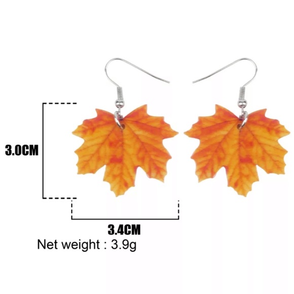 New Orange Maple Leaf Acrylic Hang Earrings - Picture 5 of 13